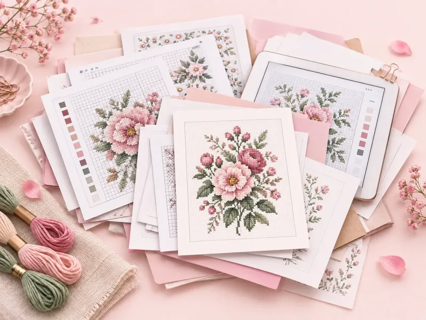 Cross stitch patterns scattered across devices and folders