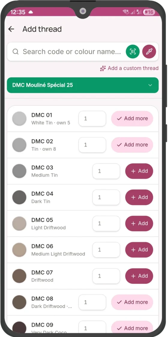 Flossom add thread screen