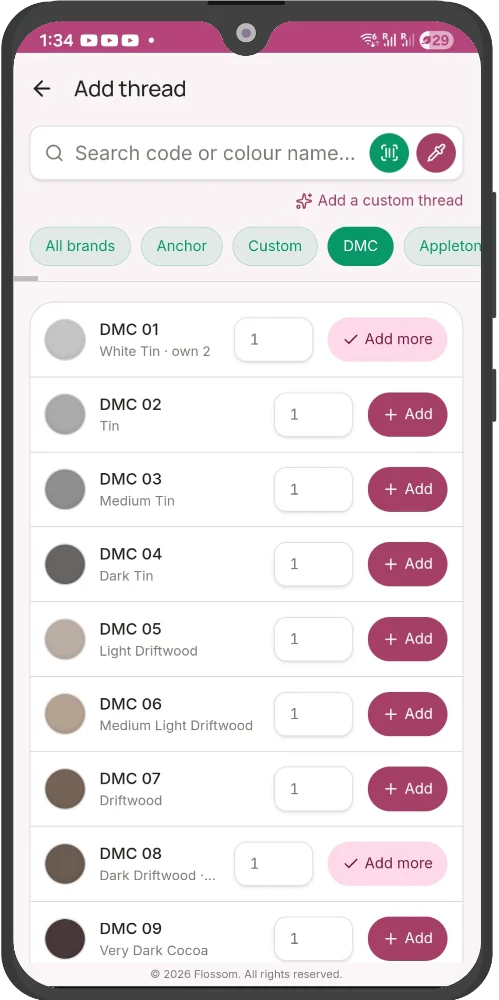 Flossom add thread screen