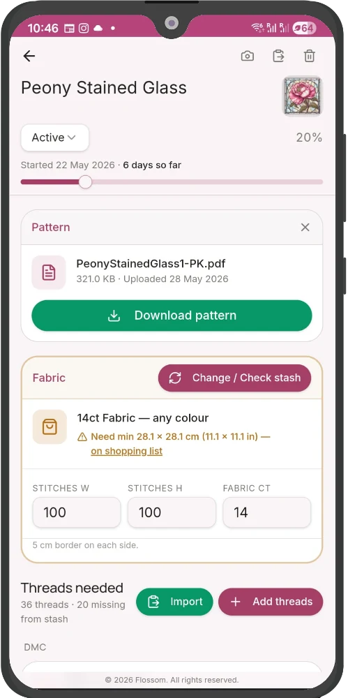 Flossom project detail screen