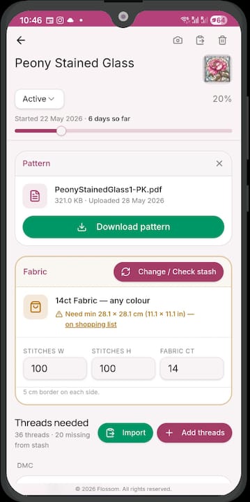 Flossom project detail screen