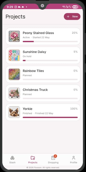 Flossom projects screen