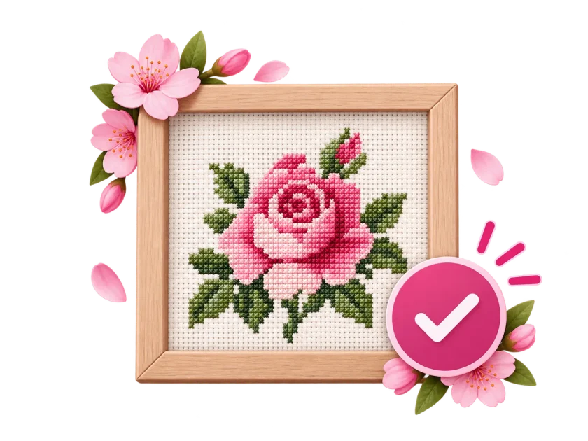 Completed cross stitch project in Flossom with used thread deducted from the stash
