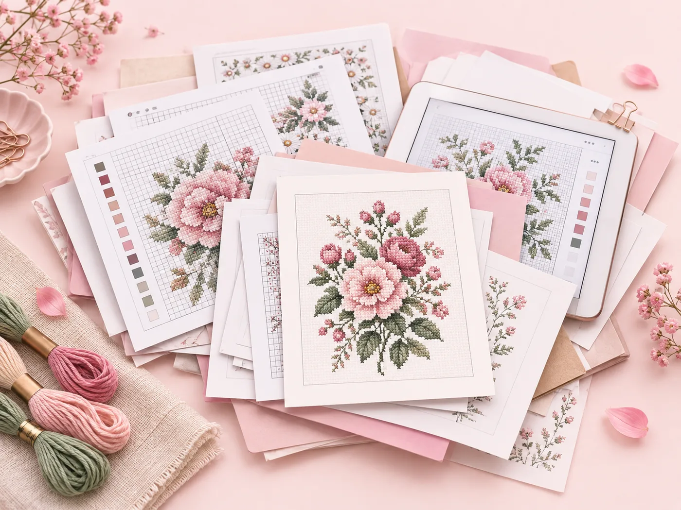 Cross stitch patterns scattered across devices and folders