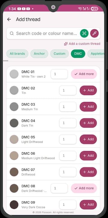 Flossom add thread screen