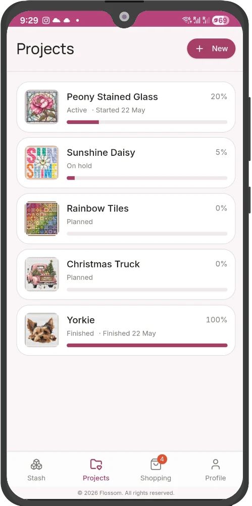 Flossom projects screen