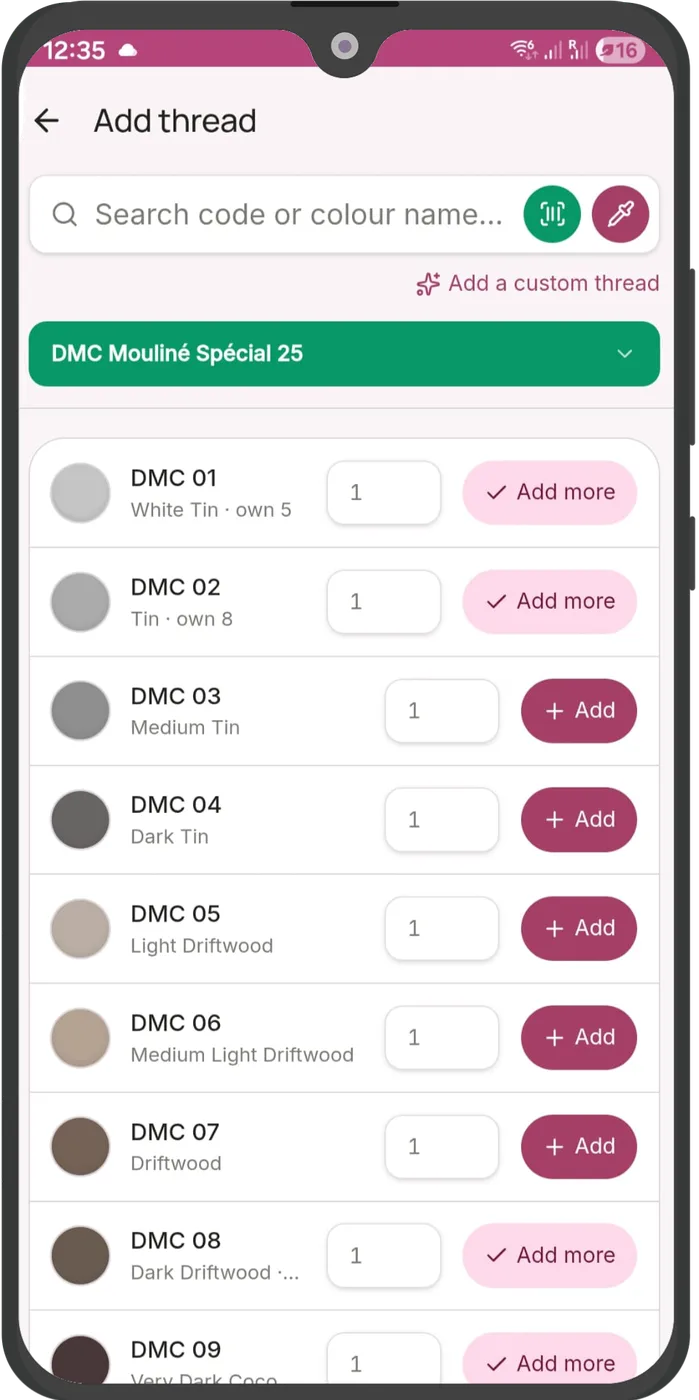 Flossom add thread screen