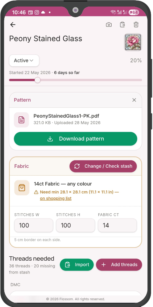 Flossom project detail screen