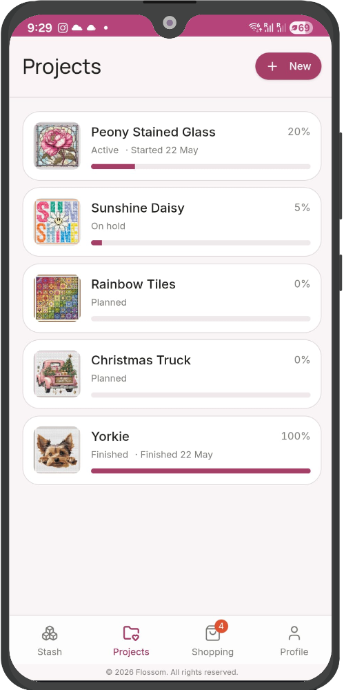 Flossom projects screen